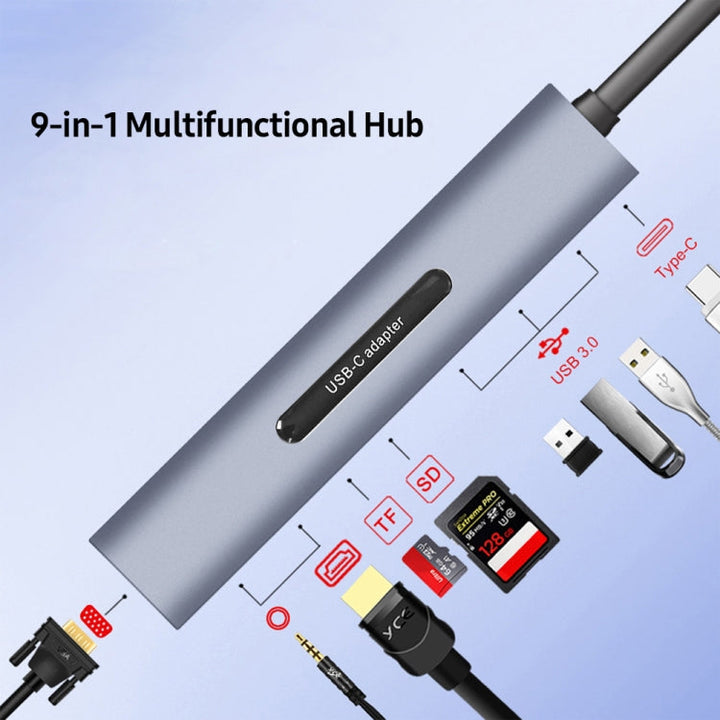 Lisslune | V161B 9-in-1 Type-C to HD / VGA / USB3.0 / SD / 3.5mm Audio / TF-Card Reader HUB