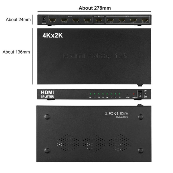 Lisslune | 1 x 8 4K x 2K 3840*2160/30HZ HDMI Splitter