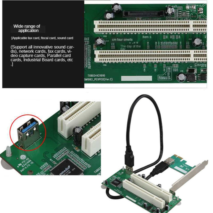Lisslune | PCIe to Dual PCI Slot Adapter Card USB 3.0 Expansion Card
