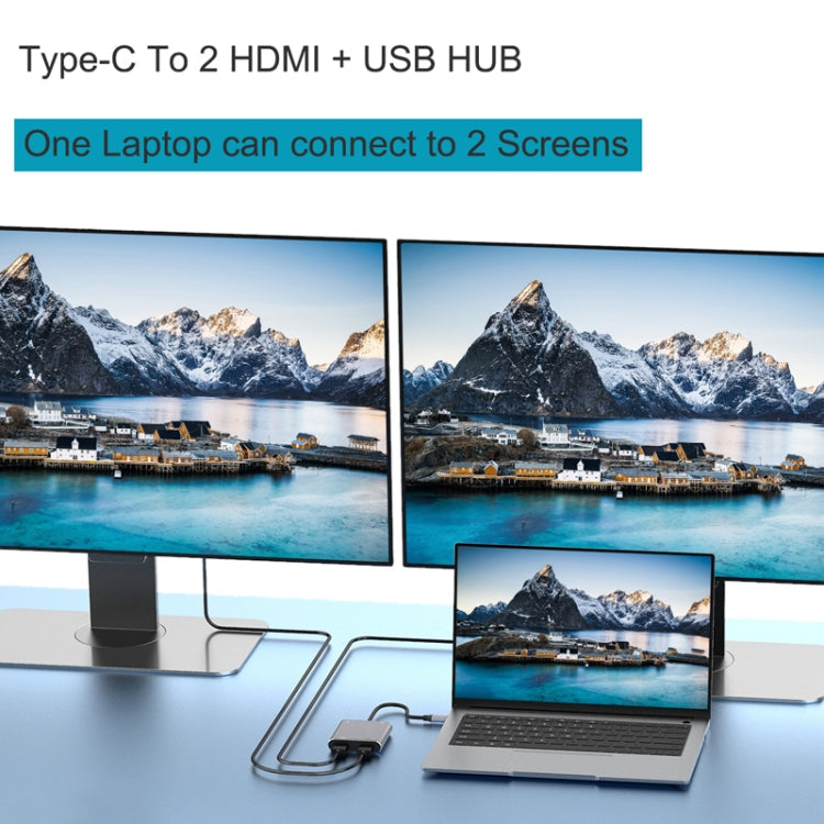Lisslune | 4 in 1 Type-C to Dual HDMI + USB + Type-C HUB Adapter