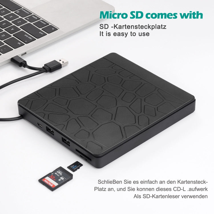 Lisslune | Multifunctional external DVD drive USB3.0 CD DVD +/-RW burner with SD slot