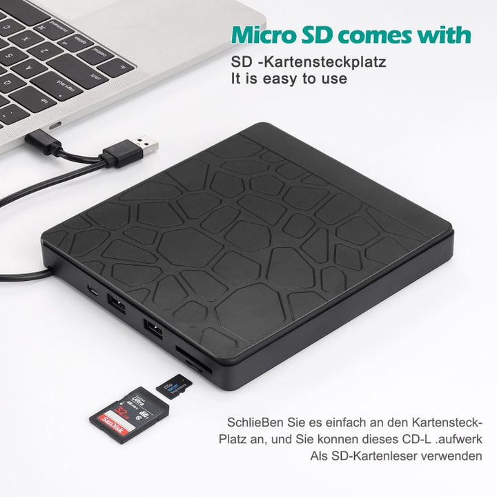 Lisslune | Multifunctional external DVD drive USB3.0 CD DVD +/-RW burner with SD slot