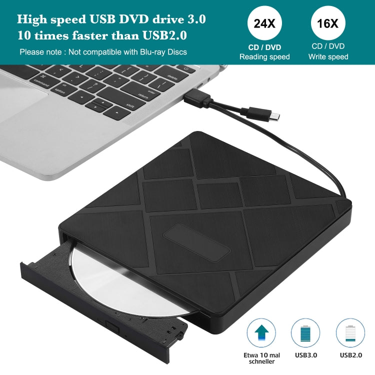 Lisslune | USB 3.0 Type-C DVD Player CD Burner ROM +/-RW optical drive writing device