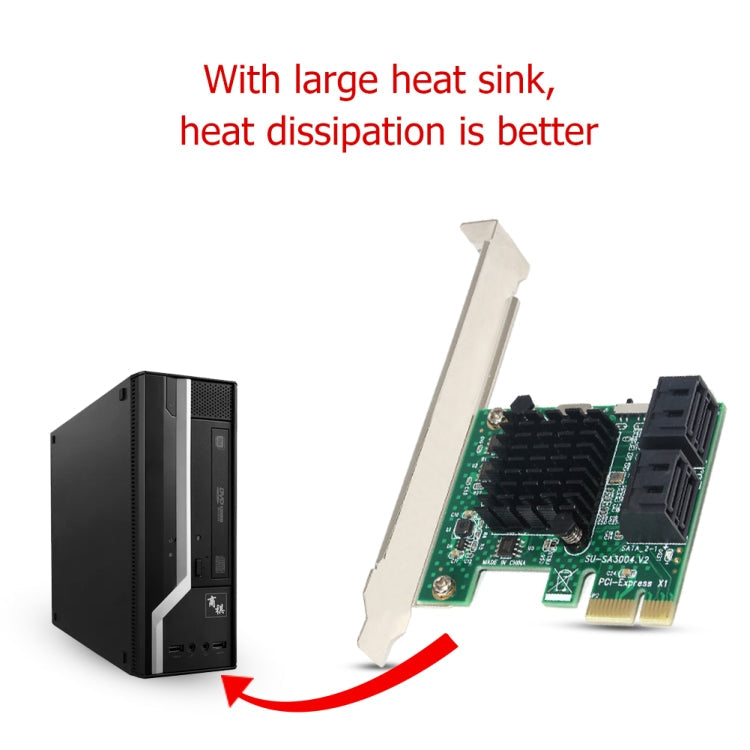 Lisslune | PCI Express 4 Port PCI-E X1/X4/X8/X16 Converter PCIe to SATA Expansion Adapter