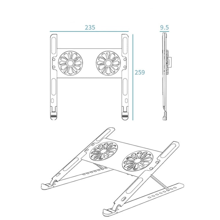 Lisslune | BONERUY P11F Adjustable Laptop Stand Cooler Holder with Dual Fans