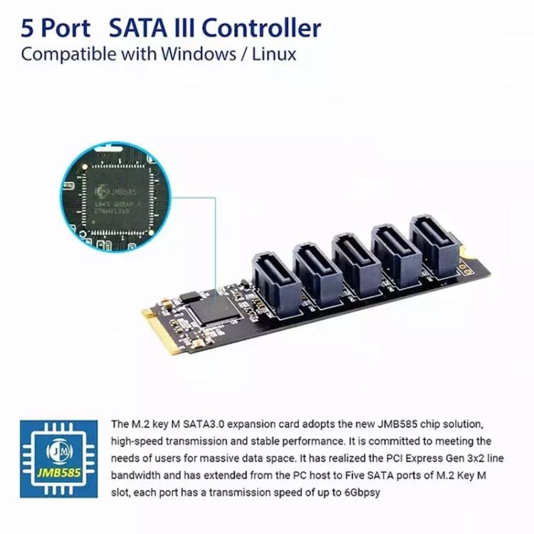 Lisslune | ST532 M.2 NGFF to 5 Ports SATA3.0 Hard Drive Expansion Card Adapter In Stock