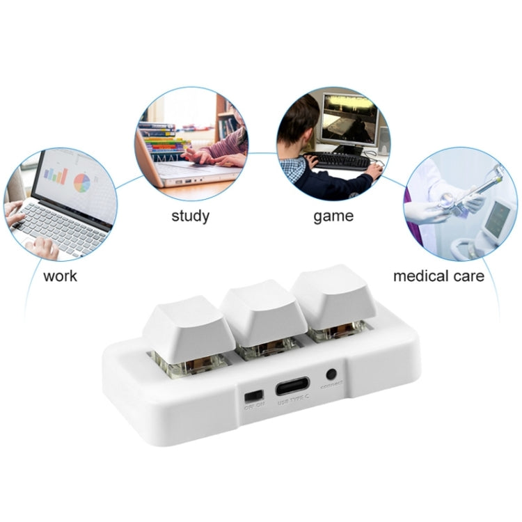 Lisslune | MK321BT Bluetooth 5.1 3 Keys Custom Keys Gaming Office PS Clip Macro Programming Keyboard (White)