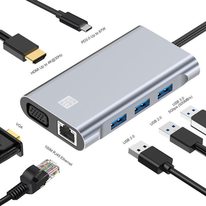 Lisslune | JUNSUNMAY 7 in 1 Type-C to 4K HDMI / VGA / Ethernet Docking Station Adapter USB-C Hub