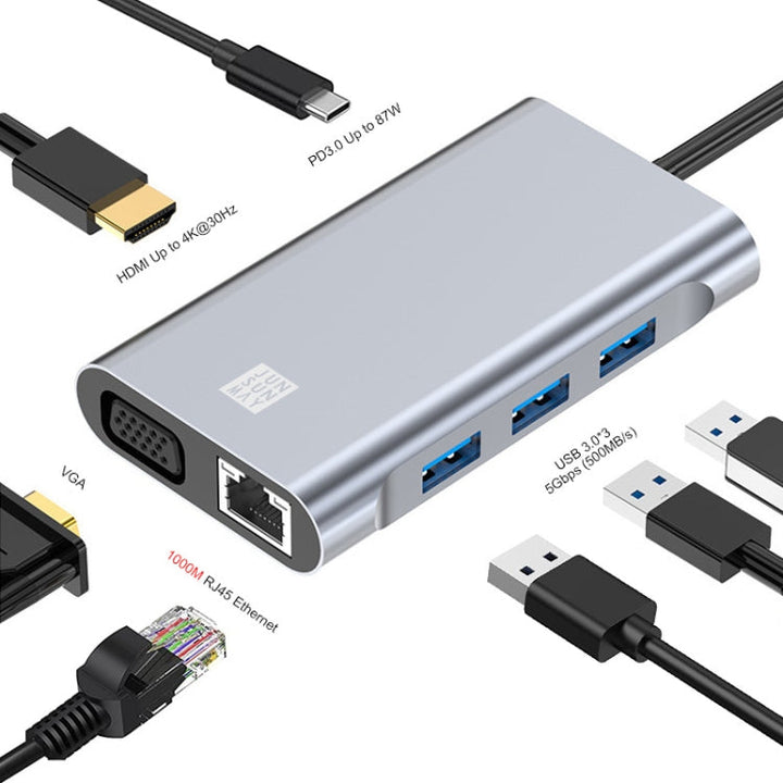Lisslune | JUNSUNMAY 7 in 1 Type-C to 4K HDMI / VGA / 1000M Ethernet Docking Station Adapter USB C Hub