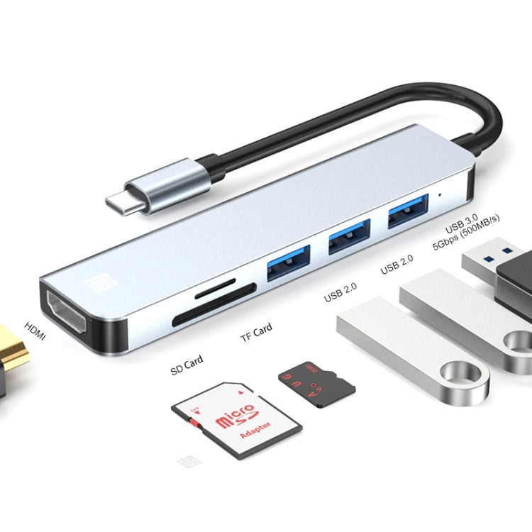 Lisslune | JUNSUNMAY 6 in 1 Type-C to 4K HDMI Docking Station Adapter USB-C Hub SD/TF Card Reader