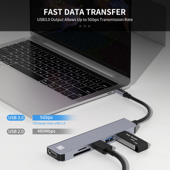 Lisslune | JUNSUNMAY 6 in 1 Type-C to 4K HDMI Docking Station Adapter USB-C Hub SD/TF Card Reader
