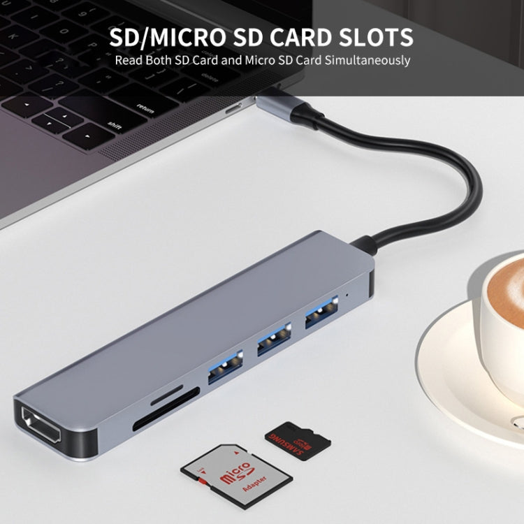 Lisslune | JUNSUNMAY 6 in 1 Type-C to 4K HDMI Docking Station Adapter USB-C Hub SD/TF Card Reader