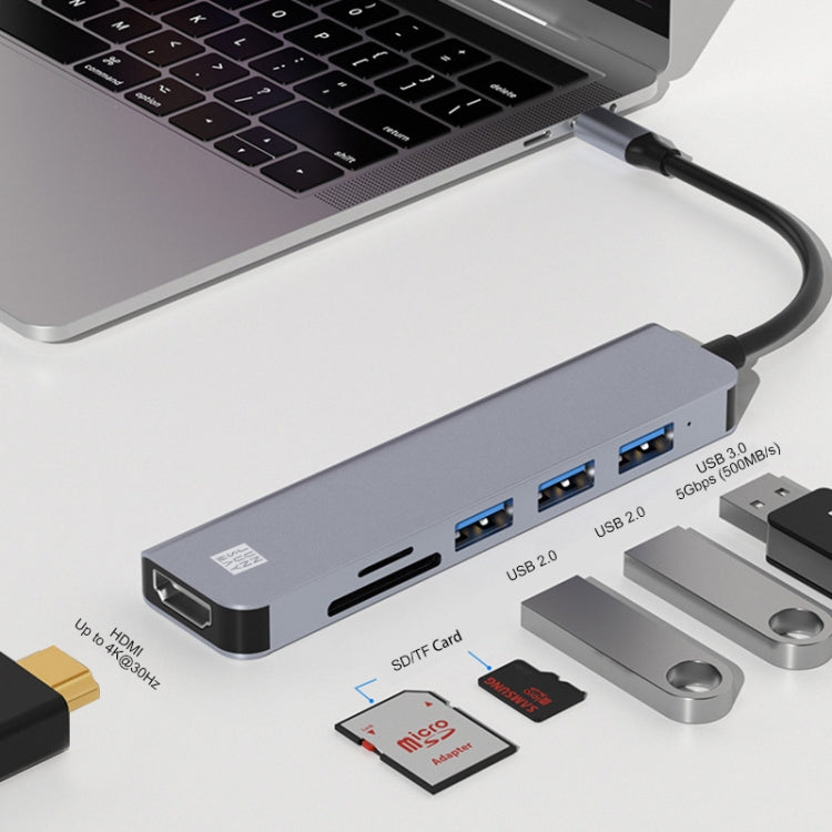 Lisslune | JUNSUNMAY 6 in 1 Type-C to 4K HDMI Docking Station Adapter USB-C Hub SD/TF Card Reader