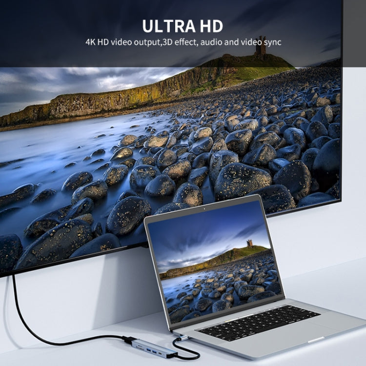 Lisslune | JUNSUNMAY 6 in 1 Type-C to 4K HDMI Docking Station Adapter USB-C PD Fast Charge Hub SD/TF Card Reader