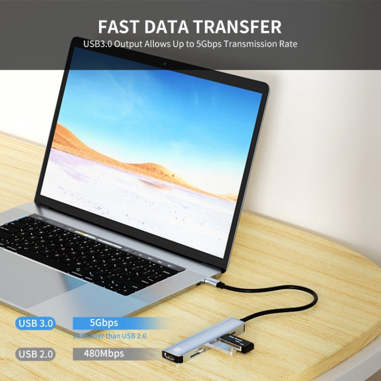 Lisslune | JUNSUNMAY 6 in 1 Type-C to 4K HDMI Docking Station Adapter USB-C PD Fast Charge Hub SD/TF Card Reader
