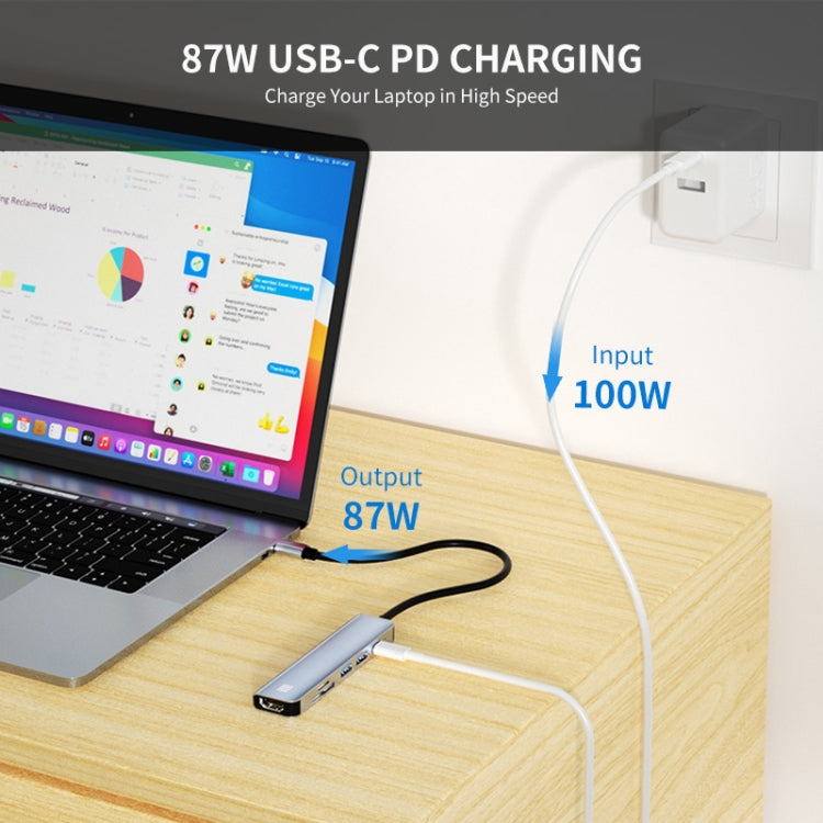 Lisslune | JUNSUNMAY 6 in 1 Type-C to 4K HDMI Docking Station Adapter USB-C PD Fast Charge Hub SD/TF Card Reader