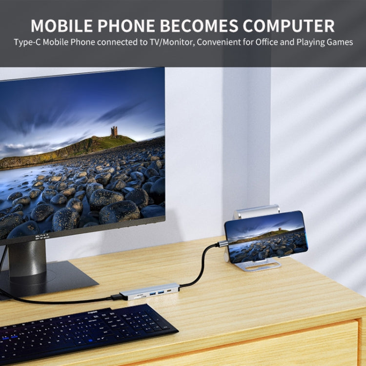 Lisslune | JUNSUNMAY 6 in 1 Type-C to 4K HDMI Docking Station Adapter USB-C PD Fast Charge Hub SD/TF Card Reader