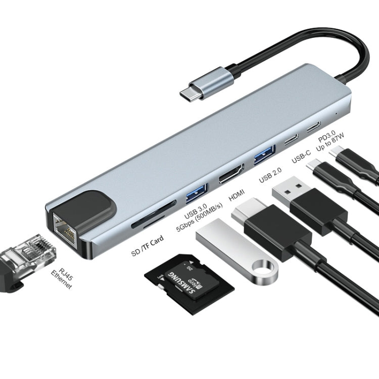 Lisslune | JUNSUNMAY 8 in 1 Type-C to 4K HDMI / Ethernet Docking Station Adapter PD Fast Charging Hub SD/TF Card Reader