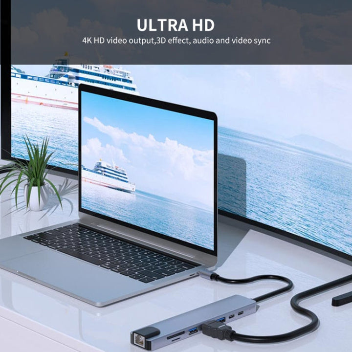 Lisslune | JUNSUNMAY 8 in 1 Type-C to 4K HDMI / Ethernet Docking Station Adapter PD Fast Charging Hub SD/TF Card Reader