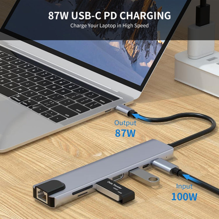 Lisslune | JUNSUNMAY 8 in 1 Type-C to 4K HDMI / Ethernet Docking Station Adapter PD Fast Charging Hub SD/TF Card Reader