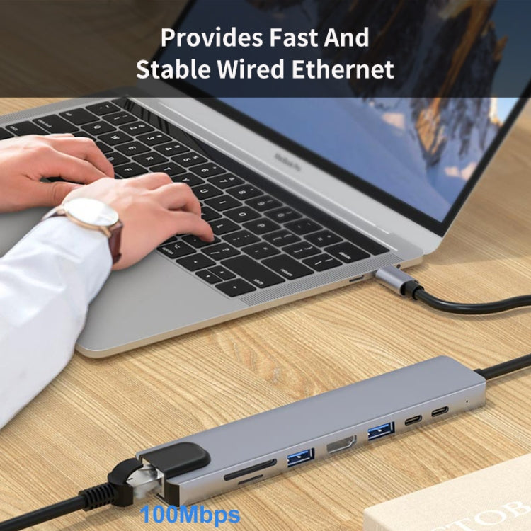 Lisslune | JUNSUNMAY 8 in 1 Type-C to 4K HDMI / Ethernet Docking Station Adapter PD Fast Charging Hub SD/TF Card Reader