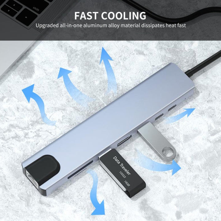 Lisslune | JUNSUNMAY 8 in 1 Type-C to 4K HDMI / Ethernet Docking Station Adapter PD Fast Charging Hub SD/TF Card Reader