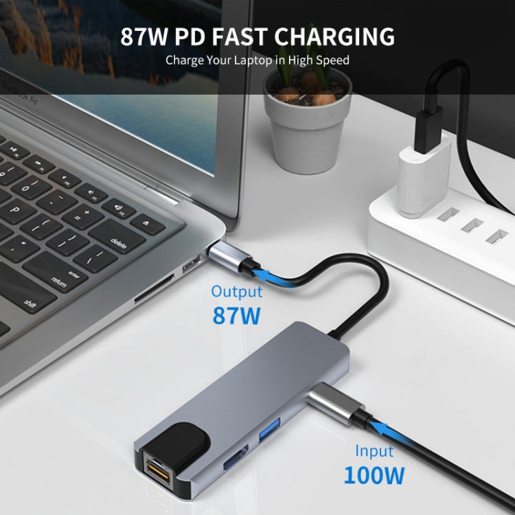 Lisslune | JUNSUNMAY 6 in 1 Type-C to 4K HDMI / Ethernet Docking Station Adapter PD Fast Charge Hub SD/TF Card Reader