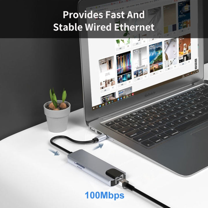Lisslune | JUNSUNMAY 6 in 1 Type-C to 4K HDMI / Ethernet Docking Station Adapter PD Fast Charge Hub SD/TF Card Reader