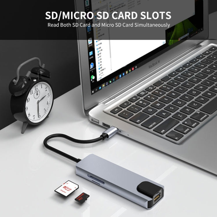 Lisslune | JUNSUNMAY 6 in 1 Type-C to 4K HDMI / Ethernet Docking Station Adapter PD Fast Charge Hub SD/TF Card Reader