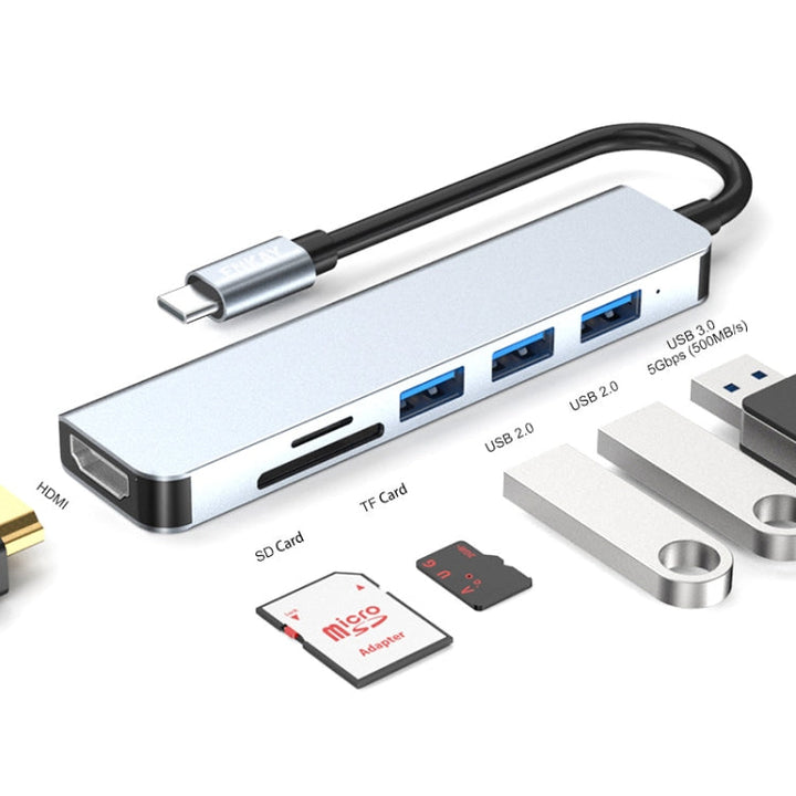 Lisslune | ENKAY Hat-Prince 6 in 1 Type-C to 4K HDMI Docking Station Adapter USB-C Hub SD/TF Card Reader