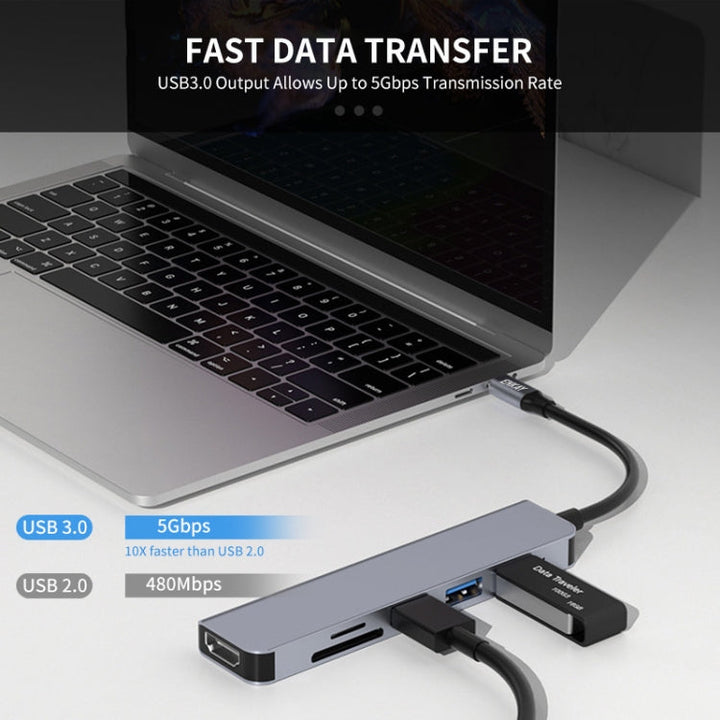 Lisslune | ENKAY Hat-Prince 6 in 1 Type-C to 4K HDMI Docking Station Adapter USB-C Hub SD/TF Card Reader