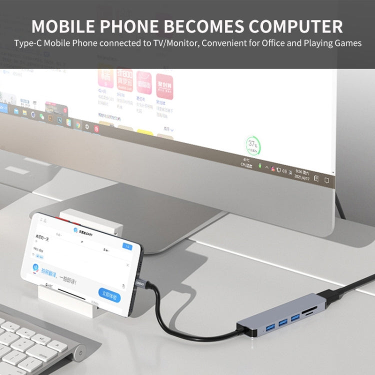 Lisslune | ENKAY Hat-Prince 6 in 1 Type-C to 4K HDMI Docking Station Adapter USB-C Hub SD/TF Card Reader