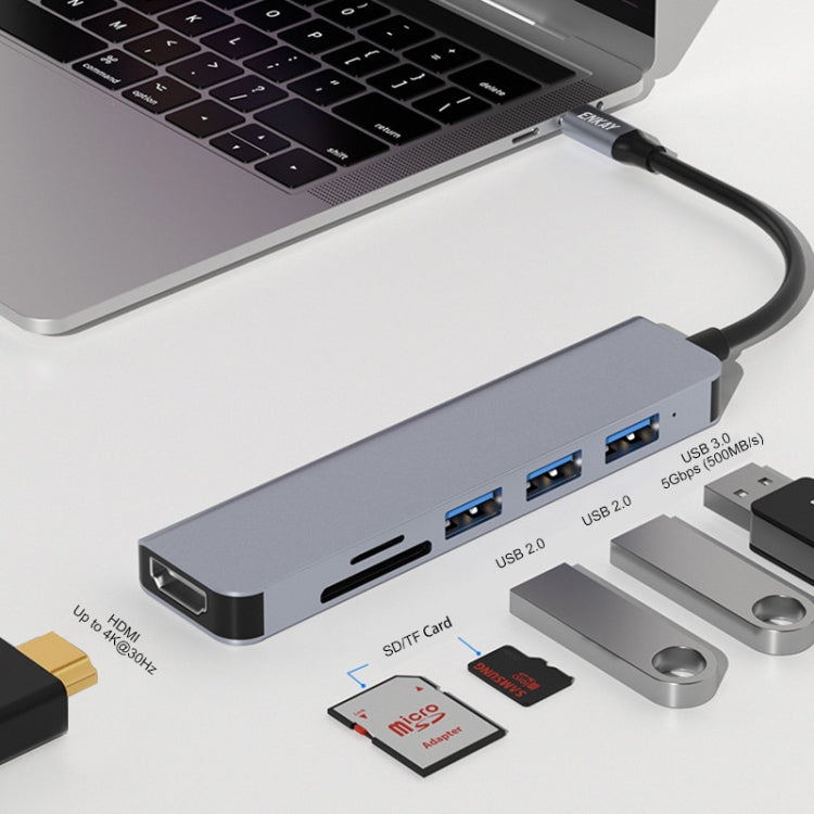 Lisslune | ENKAY Hat-Prince 6 in 1 Type-C to 4K HDMI Docking Station Adapter USB-C Hub SD/TF Card Reader