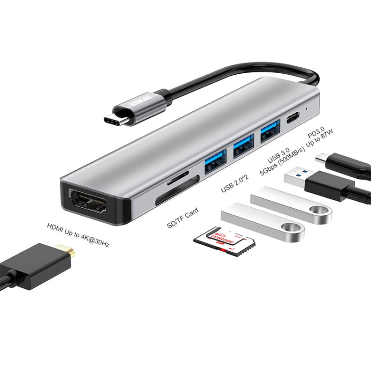 Lisslune | ENKAY Hat-Prince 7 in 1 Type-C to 4K HDMI Docking Station Adapter PD Fast Charging Hub SD/TF Card Reader