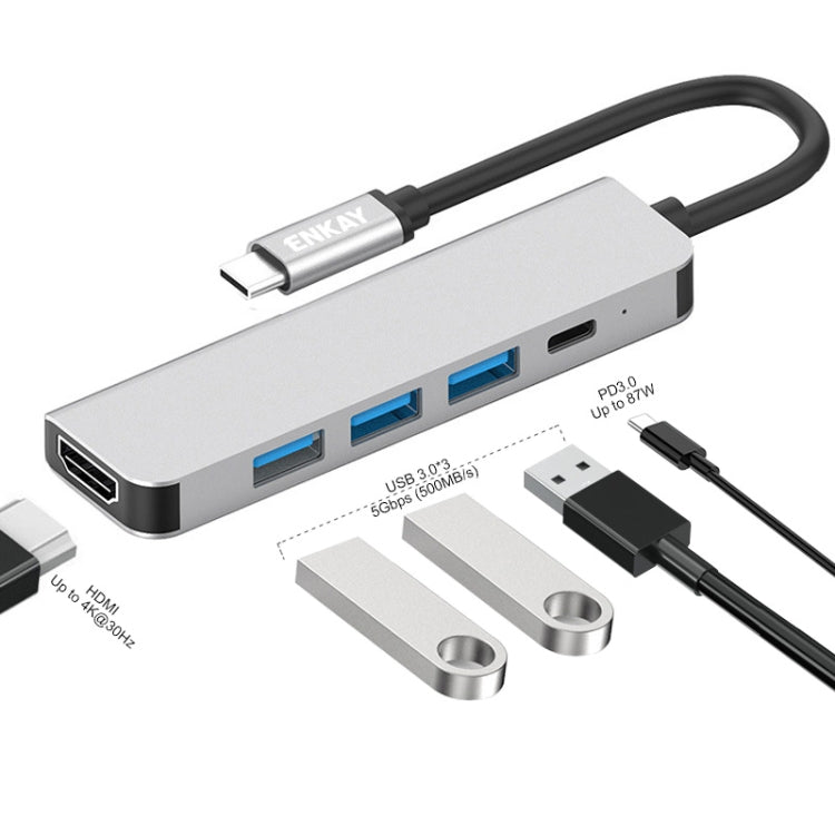 Lisslune | ENKAY Hat-Prince 5 in 1 Type-C Hub 4K HDMI Converter Docking Station USB 3.0 Adapter