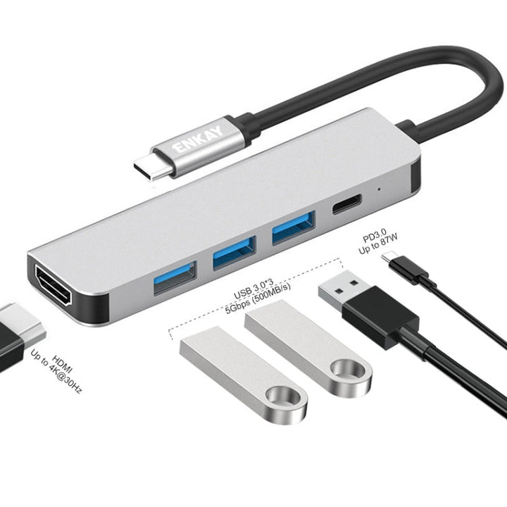 Lisslune | ENKAY Hat-Prince 5 in 1 Type-C Hub 4K HDMI Converter Docking Station USB 3.0 Adapter