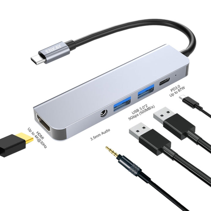 Lisslune | ENKAY Hat-Prince 5 in 1 Type-C Hub 4K HDMI Converter Docking Station 3.5mm Audio Jack Adapter