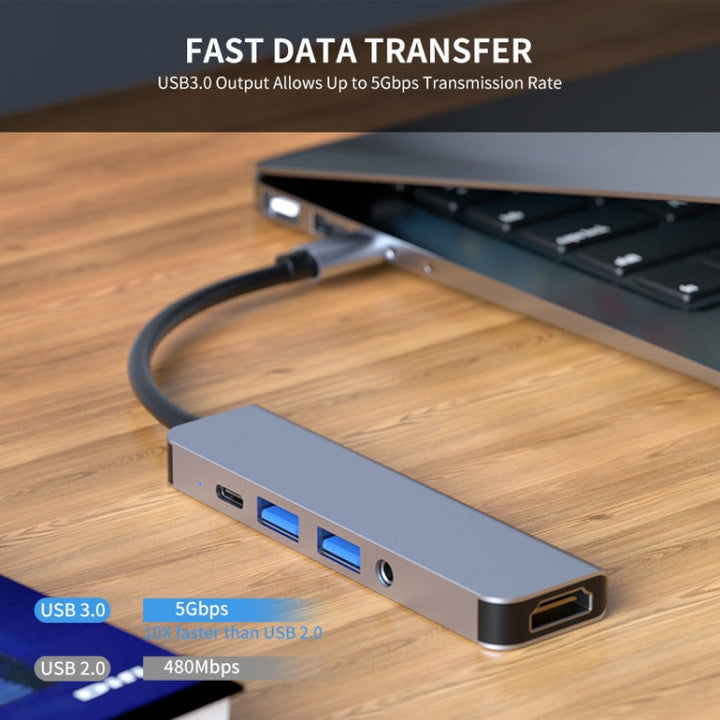 Lisslune | ENKAY Hat-Prince 5 in 1 Type-C Hub 4K HDMI Converter Docking Station 3.5mm Audio Jack Adapter