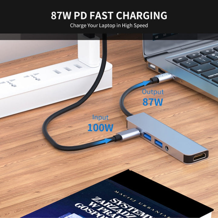 Lisslune | ENKAY Hat-Prince 5 in 1 Type-C Hub 4K HDMI Converter Docking Station 3.5mm Audio Jack Adapter