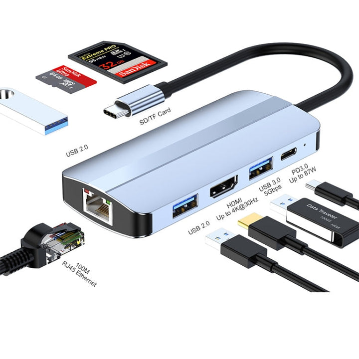 Lisslune | JUNSUNMAY 8 in 1 Type-C to 4K HDMI + RJ45 Ethernet Hub Docking Station Adapter