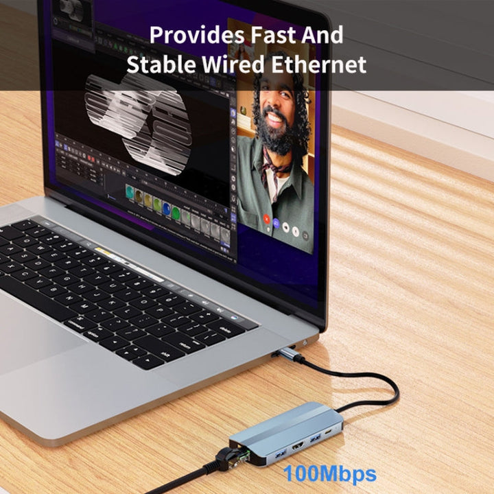Lisslune | JUNSUNMAY 8 in 1 Type-C to 4K HDMI + RJ45 Ethernet Hub Docking Station Adapter