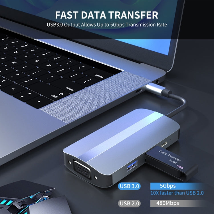 Lisslune | JUNSUNMAY 7 in 1 Type-C to 4K HDMI + VGA + 3.5mm Audio Docking Station Adapter PD Fast Charging Hub