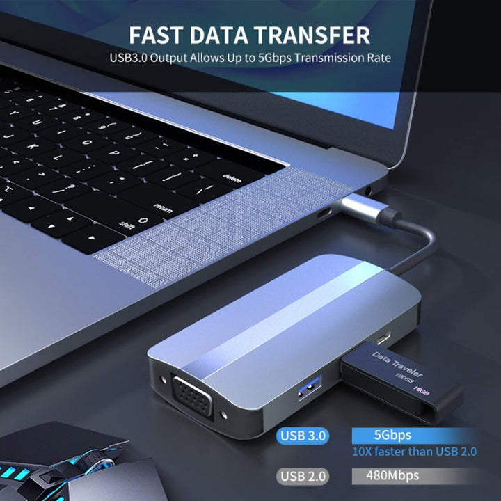 Lisslune | JUNSUNMAY 7 in 1 Type-C to 4K HDMI + VGA + 3.5mm Audio Docking Station Adapter PD Fast Charging Hub