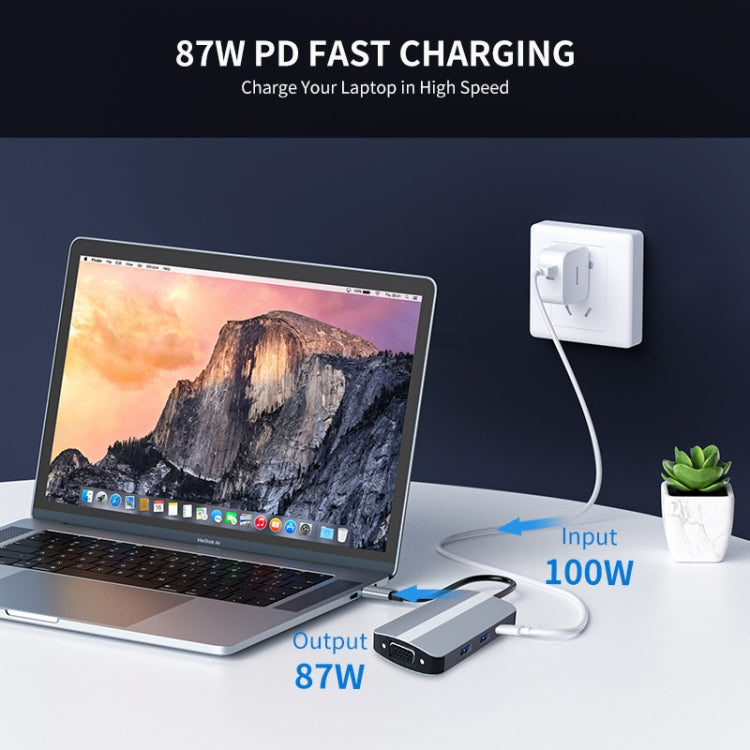 Lisslune | JUNSUNMAY 7 in 1 Type-C to 4K HDMI + VGA + 3.5mm Audio Docking Station Adapter PD Fast Charging Hub