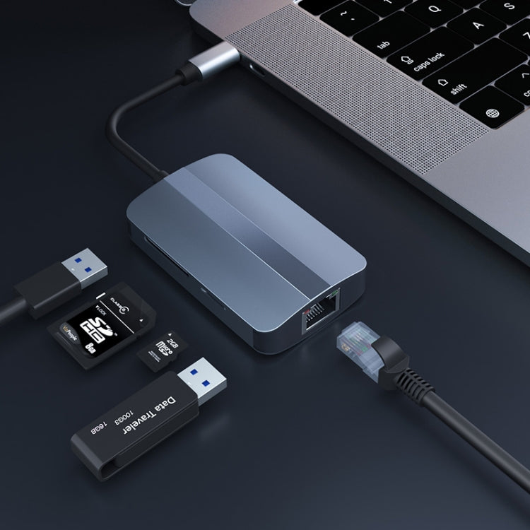 Lisslune | JUNSUNMAY 5 in 1 Type-C to RJ45 Ethernet + SD/TF Card Reader Multifunctional USB-C Hub