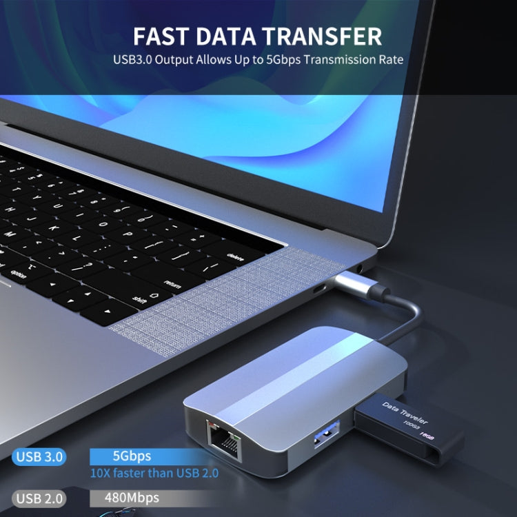 Lisslune | JUNSUNMAY 5 in 1 Type-C to RJ45 Ethernet + SD/TF Card Reader Multifunctional USB-C Hub