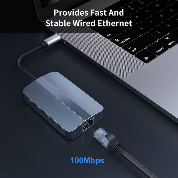 Lisslune | JUNSUNMAY 5 in 1 Type-C to RJ45 Ethernet + SD/TF Card Reader Multifunctional USB-C Hub