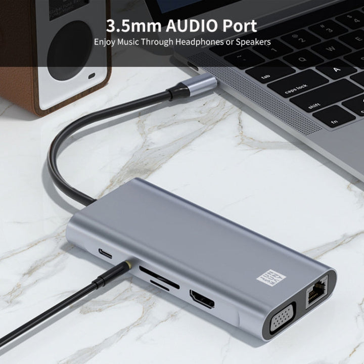 Lisslune | JUNSUNMAY 11 in 1 Type-C to 4K HDMI + VGA + RJ45 Docking Station Adapter PD Fast Charging Hub