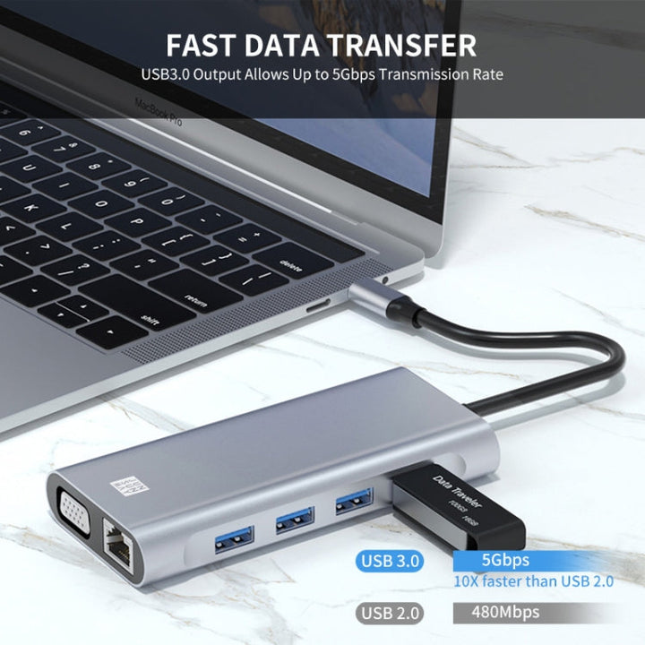 Lisslune | JUNSUNMAY 11 in 1 Type-C to 4K HDMI + VGA + RJ45 Docking Station Adapter PD Fast Charging Hub