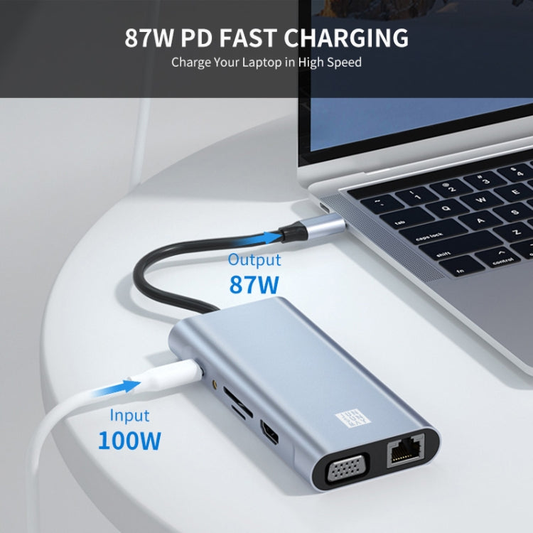 Lisslune | JUNSUNMAY 11 in 1 Type-C to 4K HDMI + VGA + RJ45 Docking Station Adapter PD Fast Charging Hub
